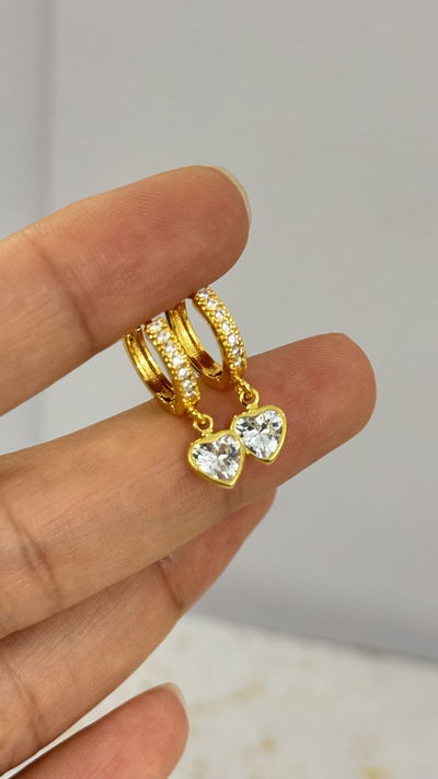 Aros Corazon Transparente Dorado