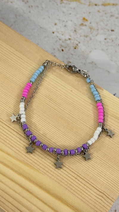 Pulsera Doble Estrella Y Mostacillas De Colores AQ