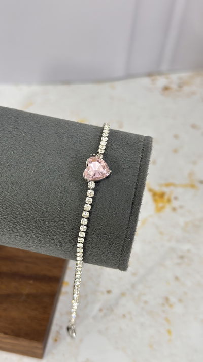 Pulsera Corazon Rosa Con Strass AQ