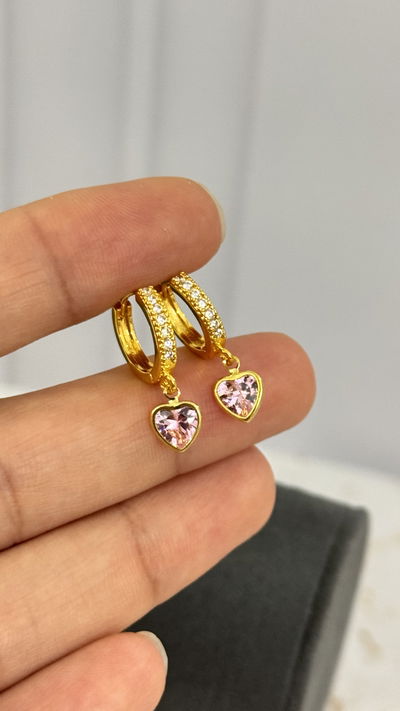 Aros Corazon Rosa Dorado