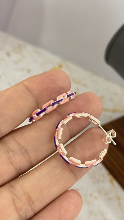 Aros Eslabon Esmaltado Rosa Plateado