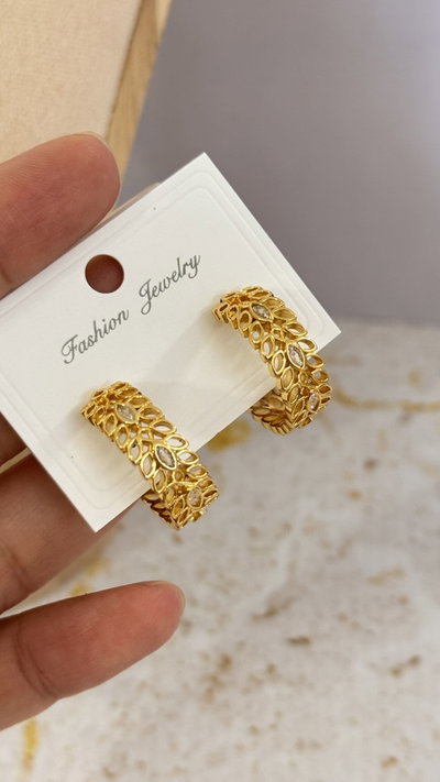 Aros Hojitas Con Cubic Dorado