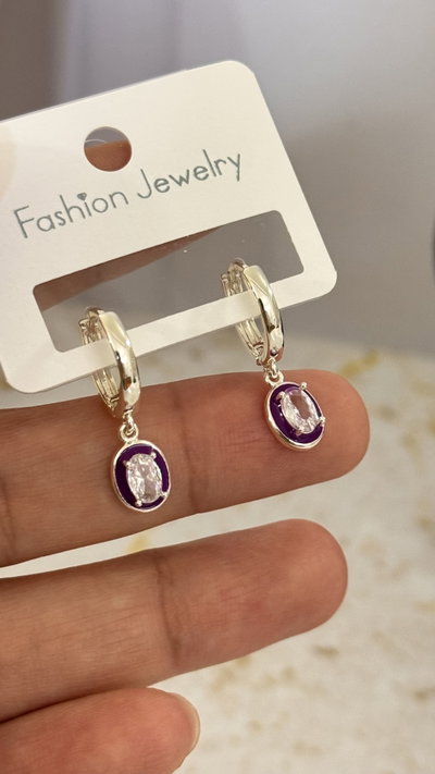 Aros Con Cubic Violeta Plateado