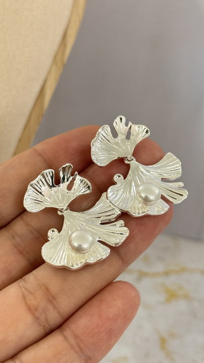 Aros Lena Con Perla Plateado