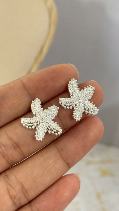 Aros Estrellita De Mar Plateado