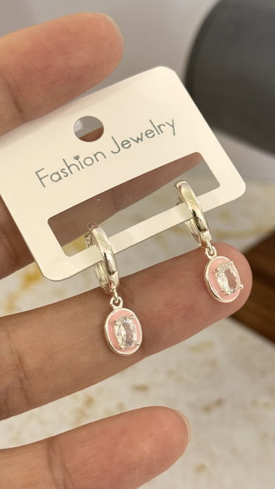 Aros Con Cubic Rosa Plateado