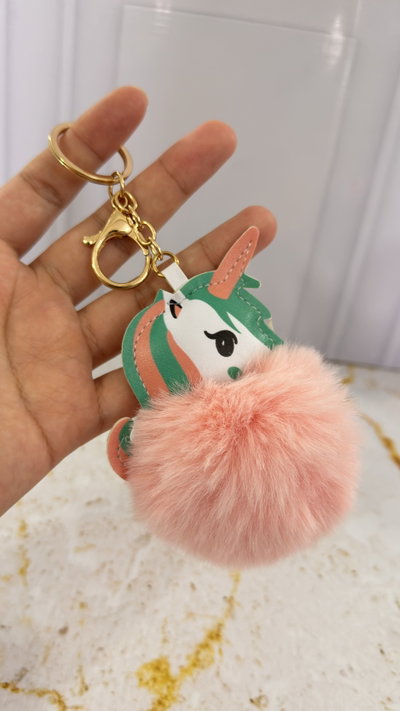 LLavero Pompon Rosa Unicornio 