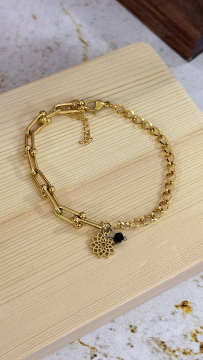 Pulsera Flor Con Cristal Negro AD