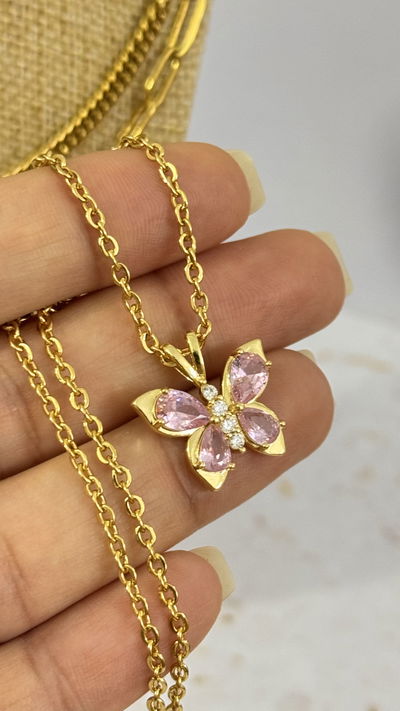 Collar Mariposa Cubic Rosa AD