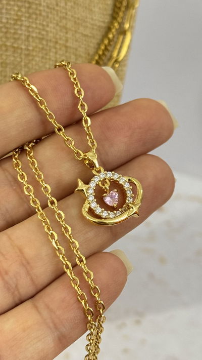 Collar Saturno Cubic Corazón AD