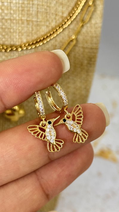 Argollitas Micropavé Colibrí Cristal 