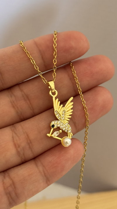 Collar Colibri Cristal Con Perla AD