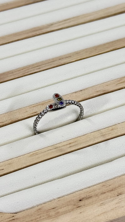 Anillo Corazon Multicolor Con Micropave AQ