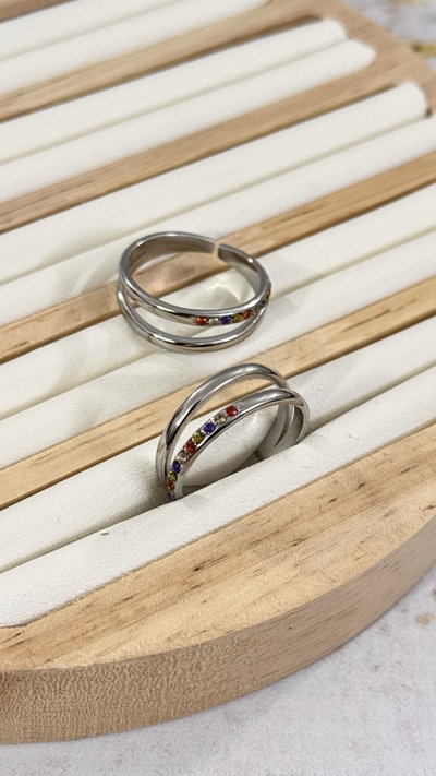 Anillo Doble Con Micropave AQ