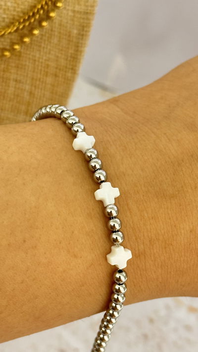 Pulsera Bolitas y Cruz AQ