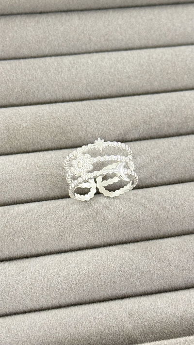 Anillo Triple Estrellas y Lunas AB