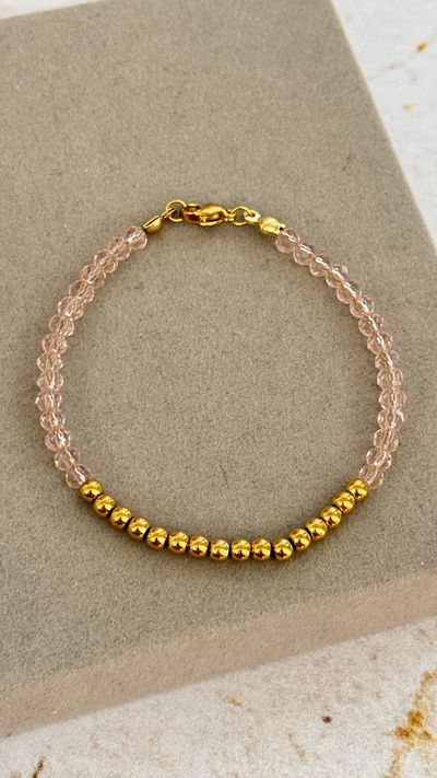 Pulsera Bolitas y Cristal Rosa AD