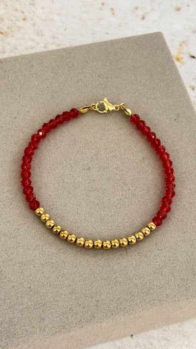 Pulsera Bolitas y Cristal Rojo AD