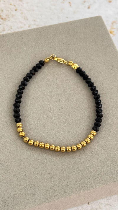 Pulsera Bolitas y Cristal Negro AD
