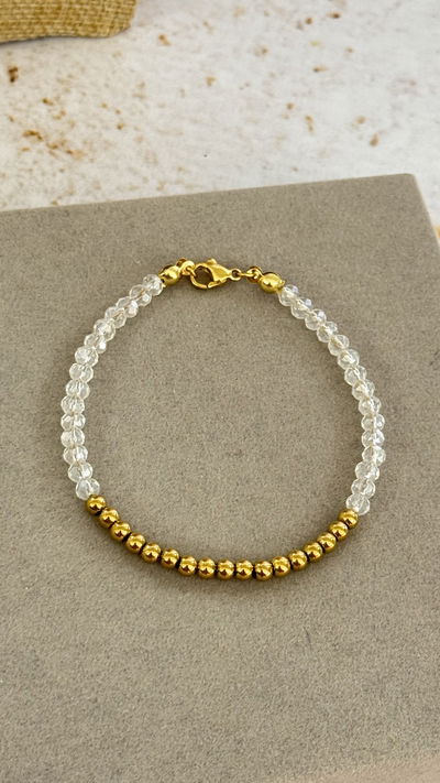 Pulsera Bolitas y Cristal transparente AD