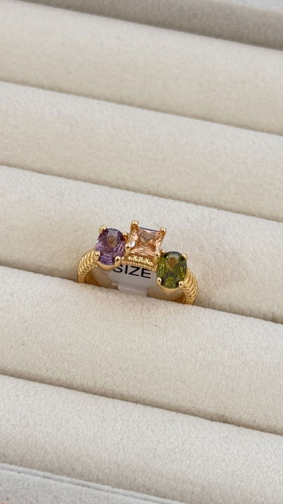 Anillo Dorado Cubic Multicolor 
