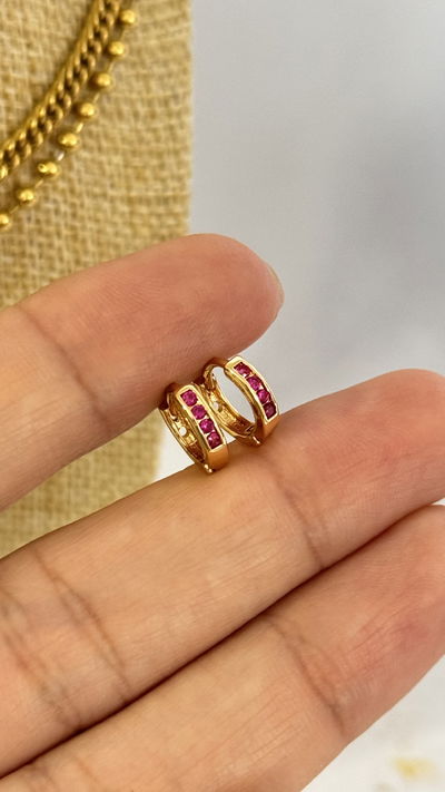 Argollitas Micropavé Fucsia 8mm