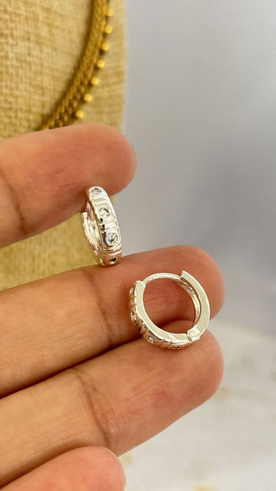 Argollas Plateadas Strass Cristal 12mm