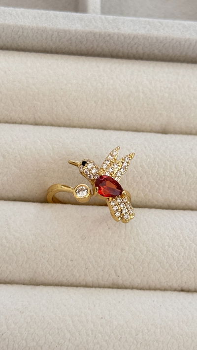 Anillo Dorado Colibrí Naranja T.18