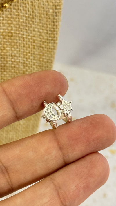Argollitas Luna y Estrella Plateada