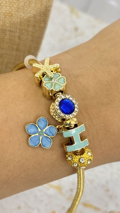 Pulsera Charms Flor Turquesa AD