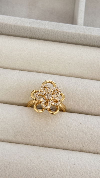Anillo Flor Giratoria Dorado 