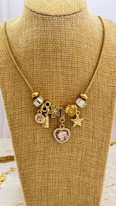 Collar Charms Corazón Rosa