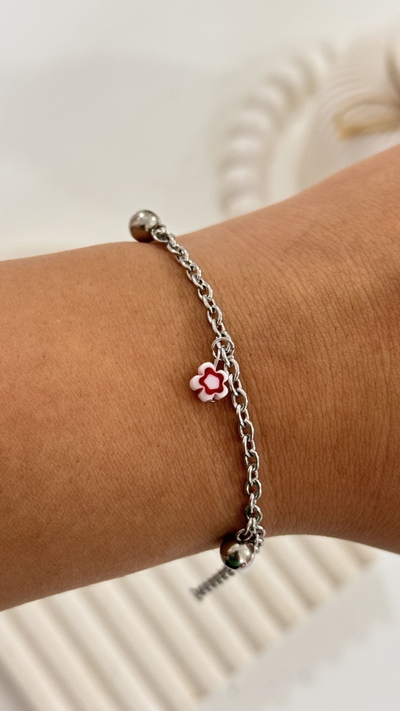 Pulsera Flor Blanco y Rojo AQ