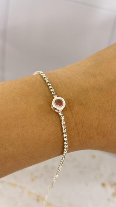 Pulsera Circulo Cubic Rosa y strass AB