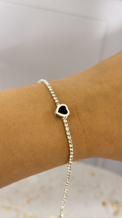 Pulsera Corazon Cubic Negro y strass AB