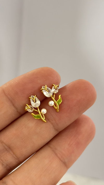Aros Tulipan Con Perla Cristal AD