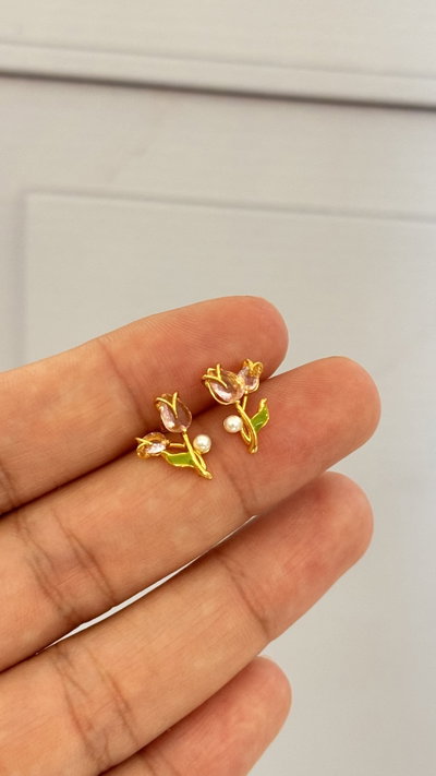 Aros Tulipan Con Perla Rosa AD