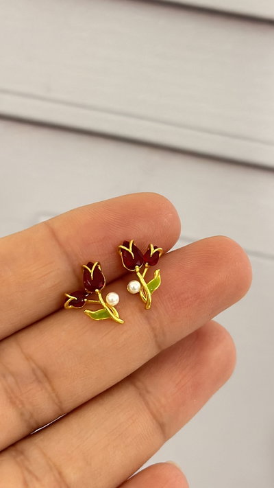 Aros Tulipan Con Perla Rojo AD