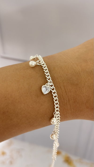 Pulsera Corazon Y Perlas AB