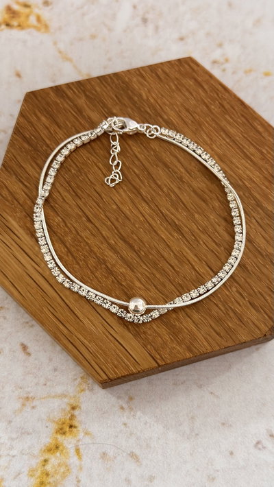 Pulsera Doble Bolita Y Strass AB