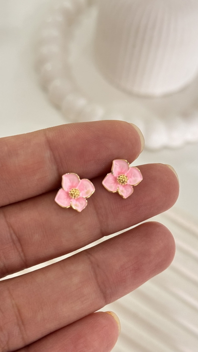 Aros Flor Rosa Dorado