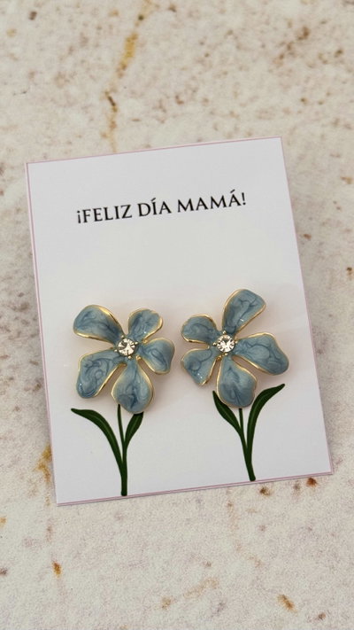 Aros Dorados Flor Azul 20mm