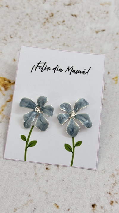 Aros Plateados Flor Azul 20mm