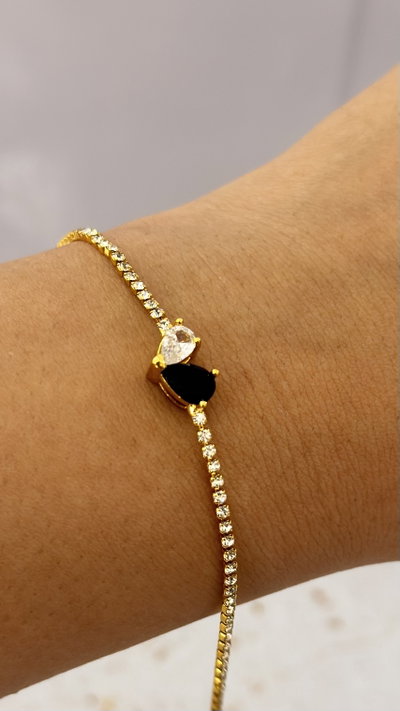 Pulsera Strass Corazon Negro-Cristal AD