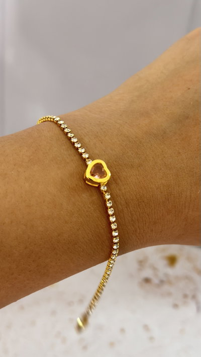 Pulsera Strass Corazon Rosa AD
