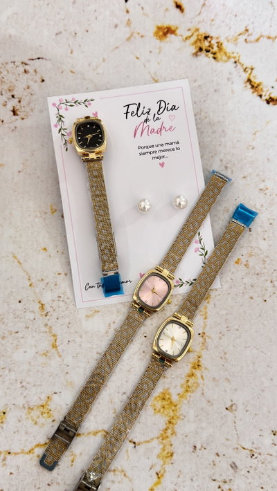 Reloj + Aros Perlas y tarjeta