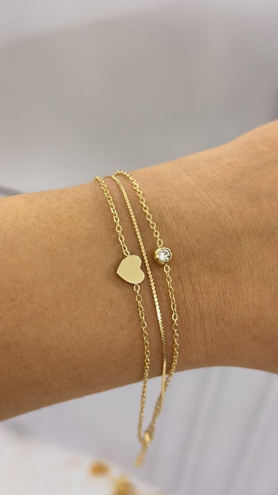 Pulsera Triple Corazon Y Cubic AD