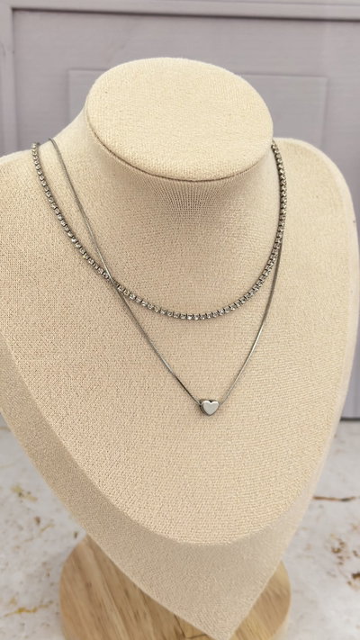 Collar Doble Corazon Con Strass AQ
