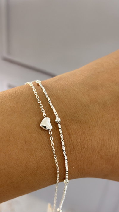 Pulsera Doble Corazon Y Bolita AB
