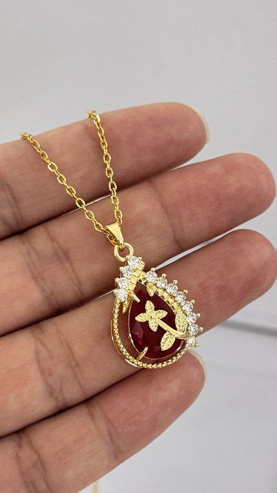 Collar Gema Rojo Con Strass AD